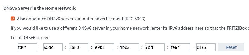 Screenshot of Fritz!Box IPv6 Addresses Settings